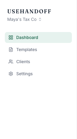 The useHandoff sidebar with the "Onboard Client" button pinned to the bottom